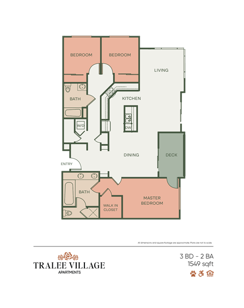 Floor plan for 3 beds, 2 baths, 1549 sqft